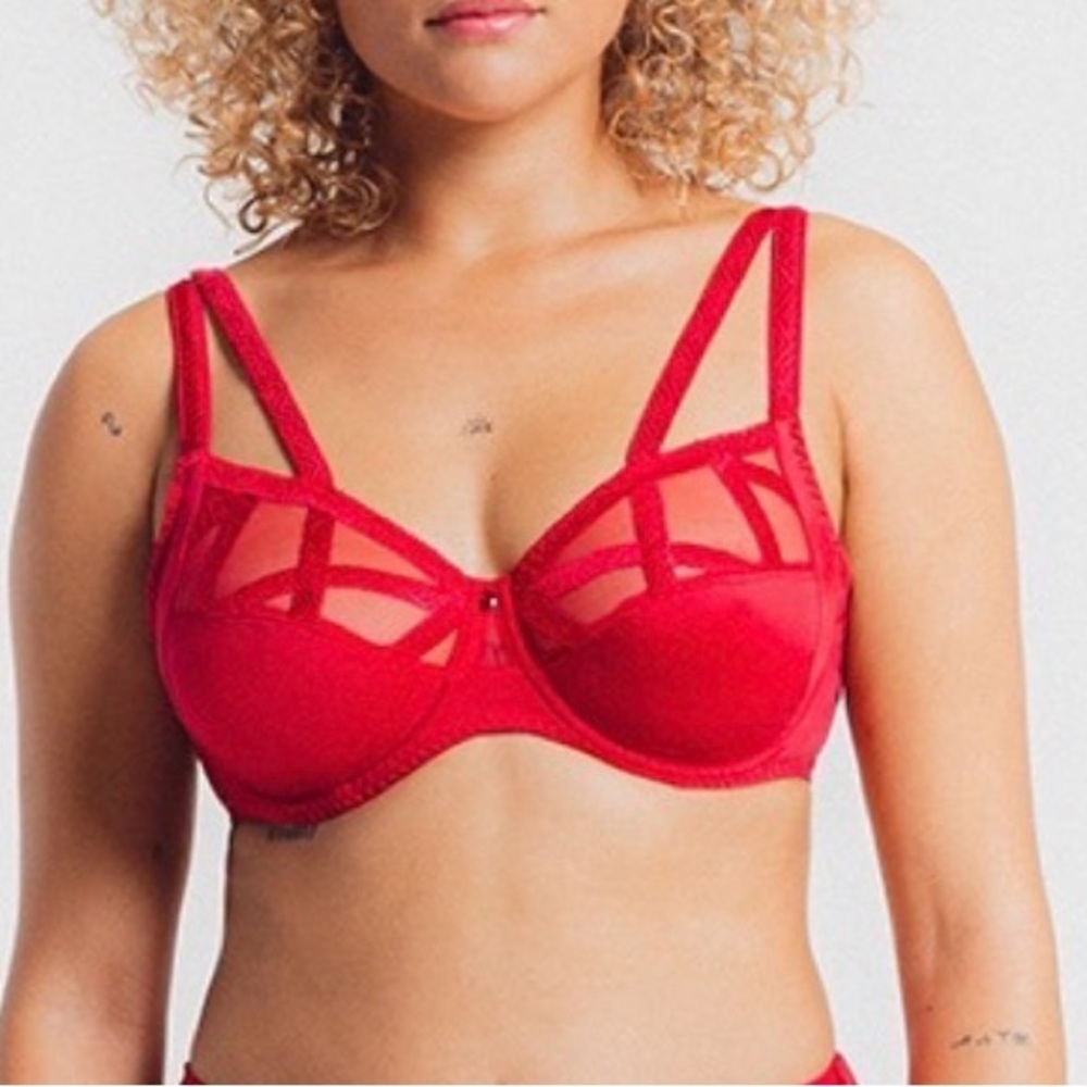 Louisa Bracq Red Lace Underwire Bra - 32F - French Lingerie